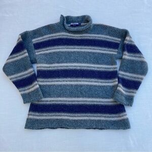 Vintage Blue and Gray Striped Turtleneck Sweater